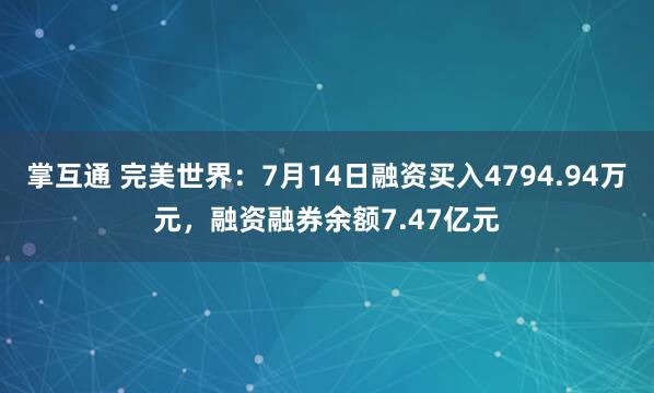 掌互通 完美世界：7月14日融资买入4794.94万元，融资融券余额7.47亿元