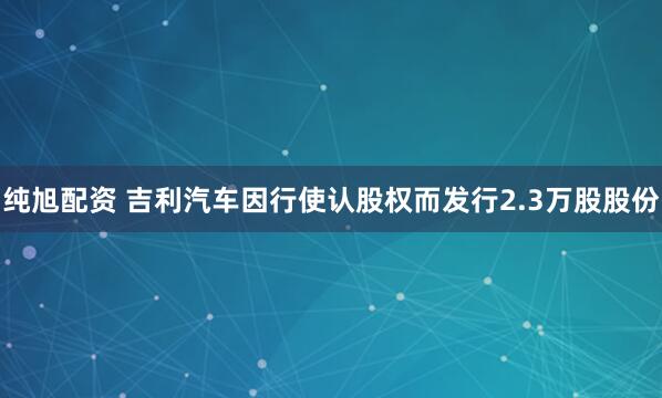纯旭配资 吉利汽车因行使认股权而发行2.3万股股份