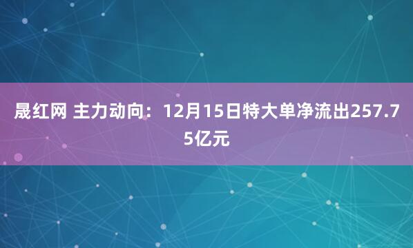 晟红网 主力动向：12月15日特大单净流出257.75亿元